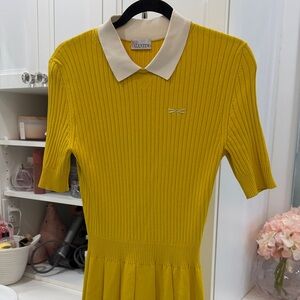 RED Valentino Mustard Ribbed Polo Dress with Cream Collar